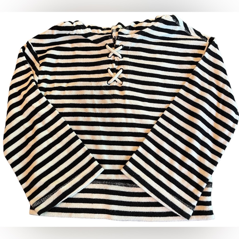 TEA COLLECTION: Black/White Stripe Hoodie, Size 14